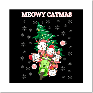 Kawaii Christmas Santa Cats Posters and Art